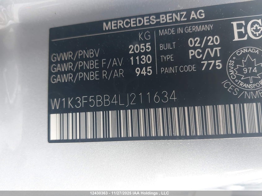 W1K3F5BB4LJ211634 2020 MERCEDES-BENZ  photo no. 9