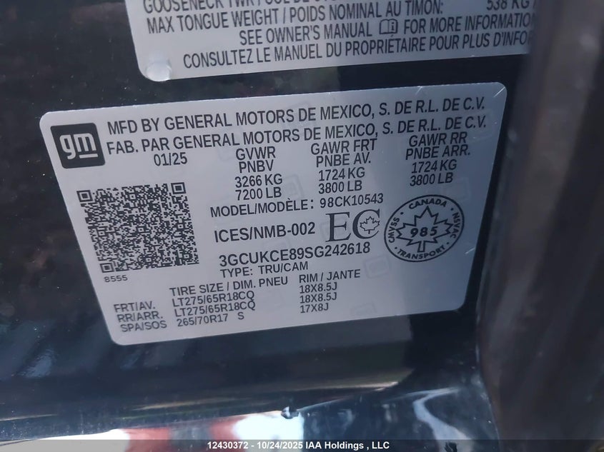 3GCUKCE89SG242618 2025 CHEVROLET SILVERADO photo no. 9