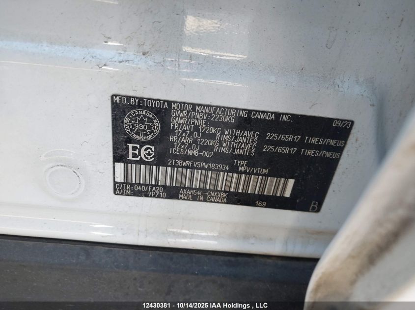 2023 Toyota Rav4 Le VIN: 2T3BWRFV5PW183934 Lot: 12430381