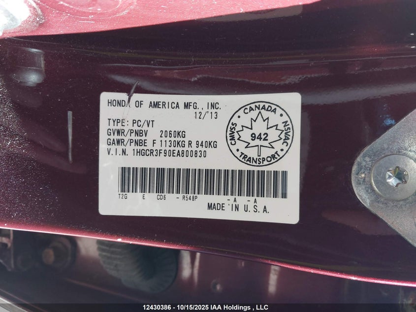 1HGCR3F90EA800830 2014 HONDA ACCORD photo no. 9