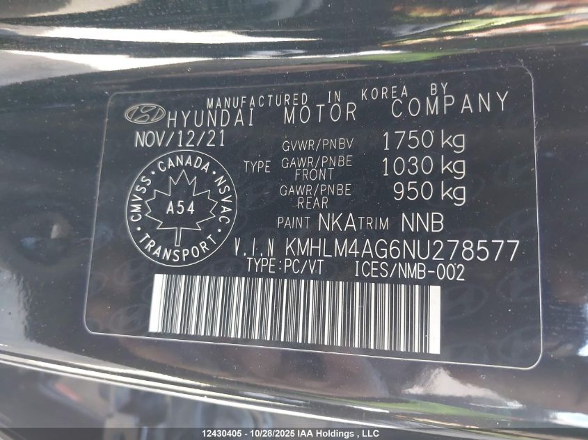2022 Hyundai Elantra Preferred Ivt With Sun And Tech Package VIN: KMHLM4AG6NU278577 Lot: 12430405