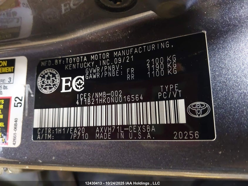 4T1B21HK0NU016564 2022 TOYOTA CAMRY photo no. 9