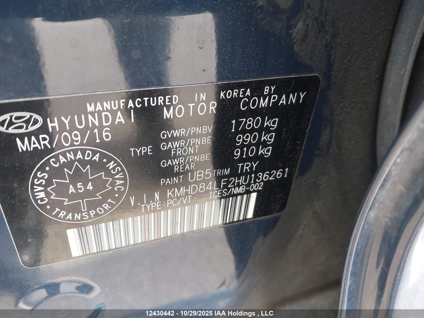 KMHD84LF2HU136261 2017 HYUNDAI ELANTRA photo no. 9