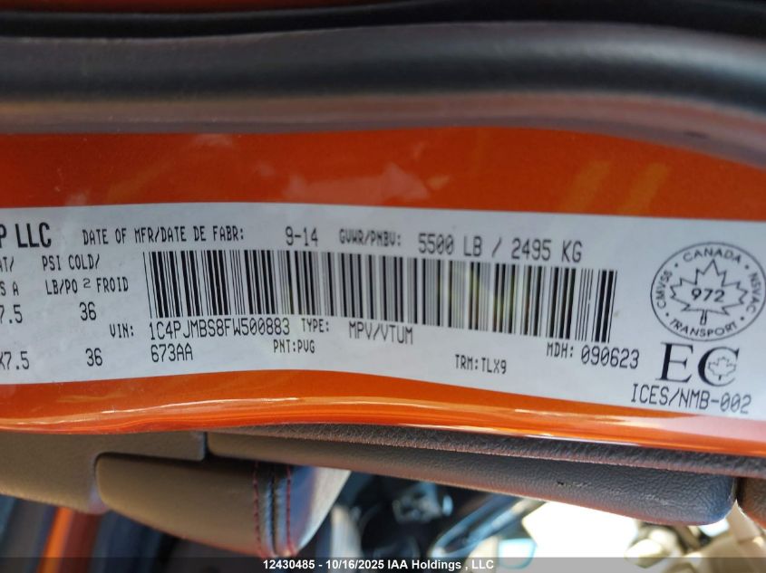 2015 Jeep Cherokee Trailhawk VIN: 1C4PJMBS8FW500883 Lot: 12430485