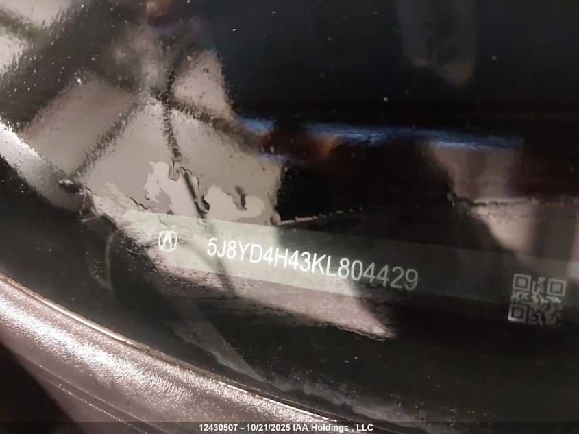 2019 Acura Mdx Technology VIN: 5J8YD4H43KL804429 Lot: 12430507