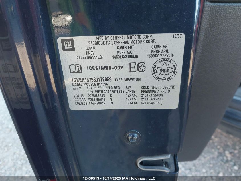 2008 GMC Acadia Sle VIN: 1GKER13758J172058 Lot: 12430513