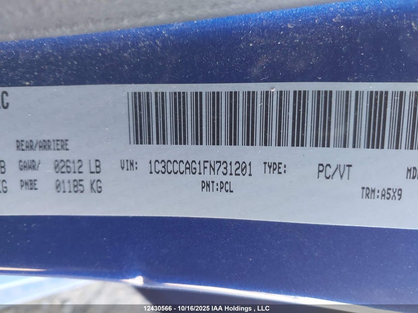 2015 Chrysler 200 Limited VIN: 1C3CCCAG1FN731201 Lot: 12430566