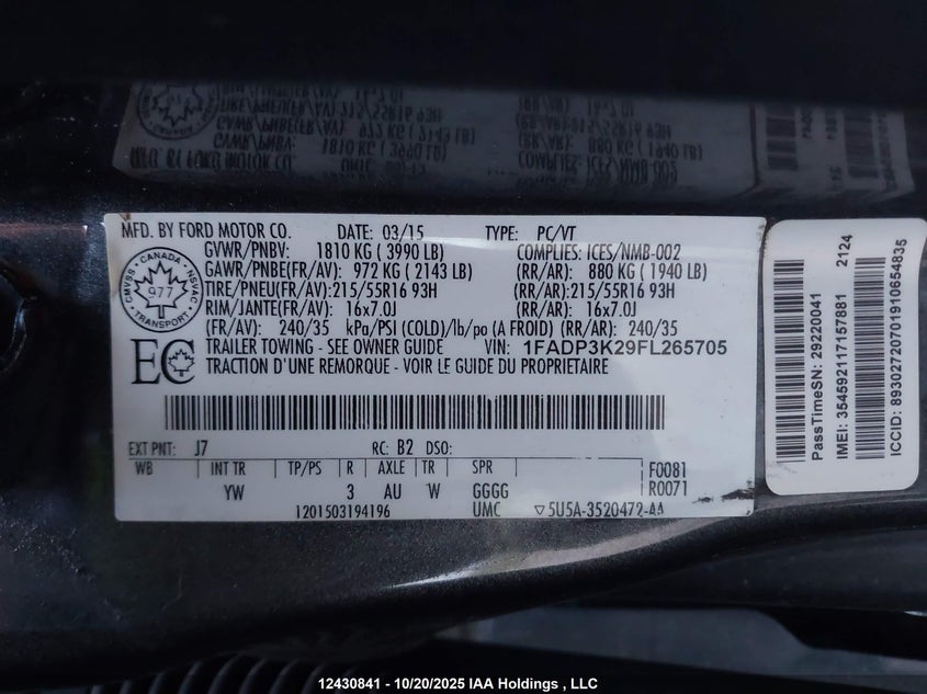 1FADP3K29FL265705 2015 FORD FOCUS photo no. 9