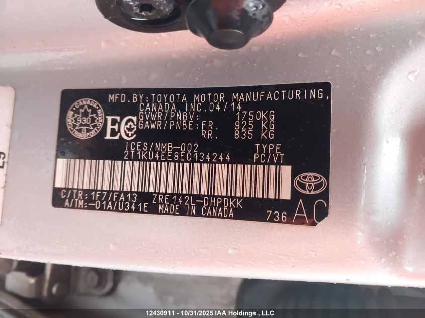 2014 Toyota Matrix Wagon VIN: 2T1KU4EE8EC134244 Lot: 12430911