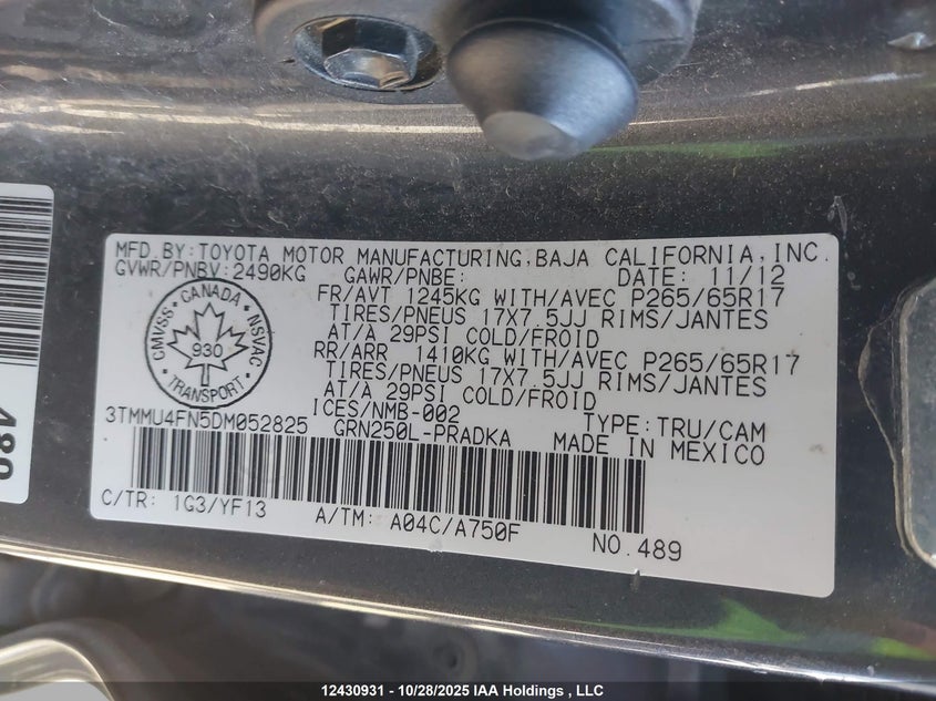 3TMMU4FN5DM052825 2013 TOYOTA TACOMA photo no. 9