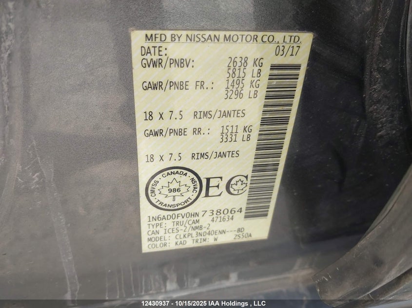 1N6AD0FV0HN738064 2017 NISSAN NAVARA (FRONTIER) photo no. 9