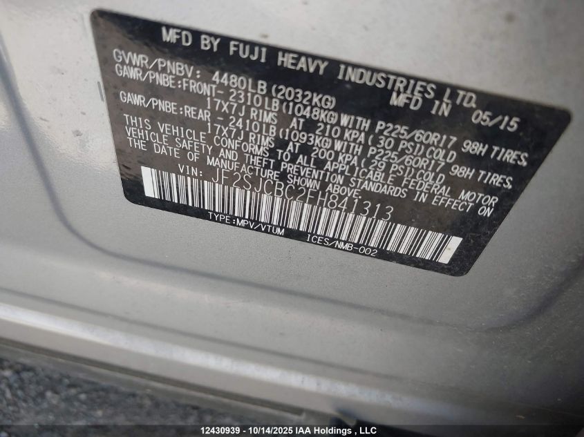 2015 Subaru Forester 2.5I VIN: JF2SJCBC2FH841313 Lot: 12430939
