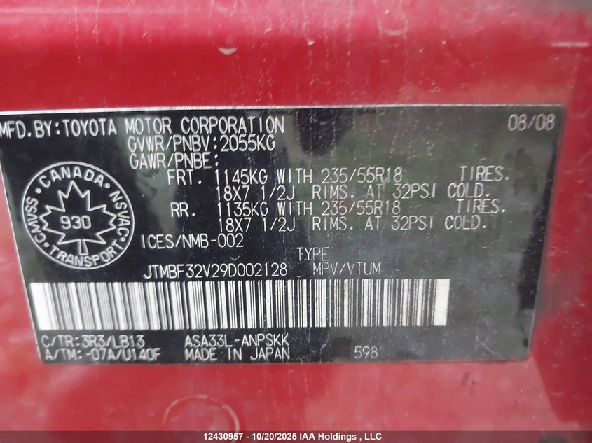 2009 Toyota Rav4 Sport VIN: JTMBF32V29D002128 Lot: 12430957