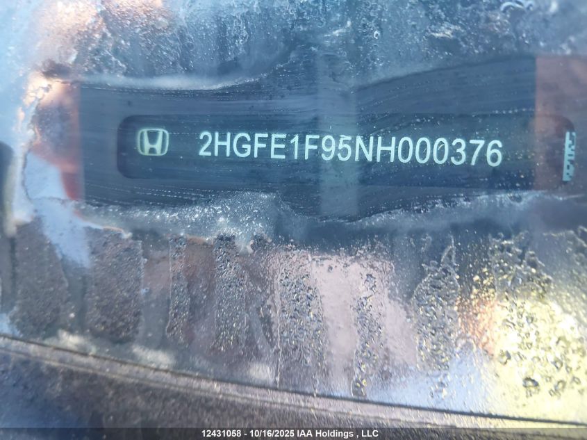 2022 Honda Civic Touring VIN: 2HGFE1F95NH000376 Lot: 12431058