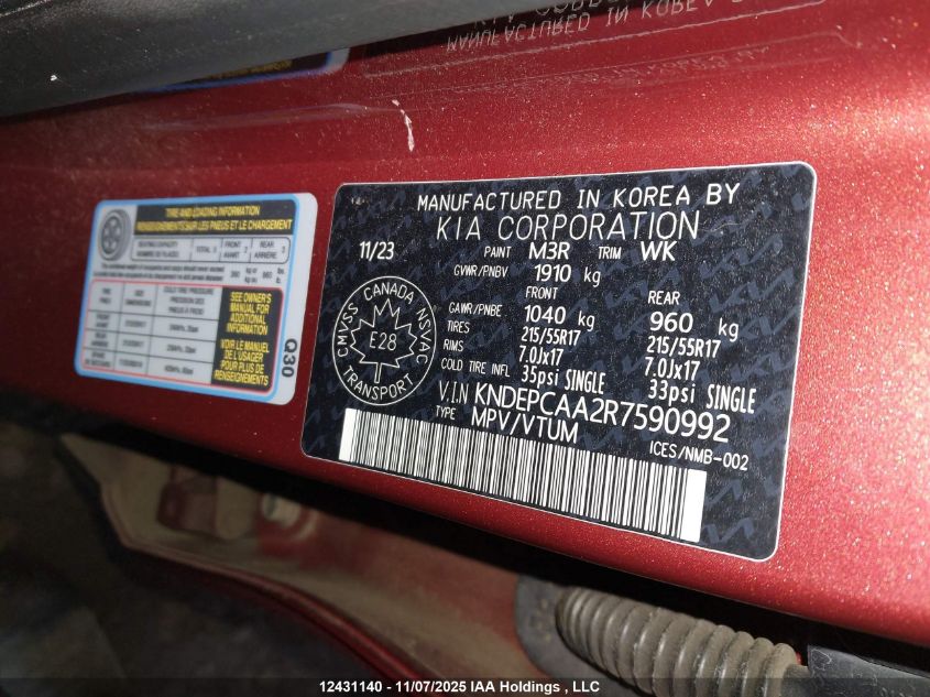 2024 Kia Seltos VIN: KNDEPCAA2R7590992 Lot: 12431140