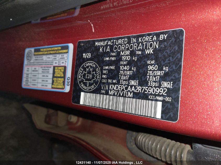 2024 Kia Seltos VIN: KNDEPCAA2R7590992 Lot: 12431140