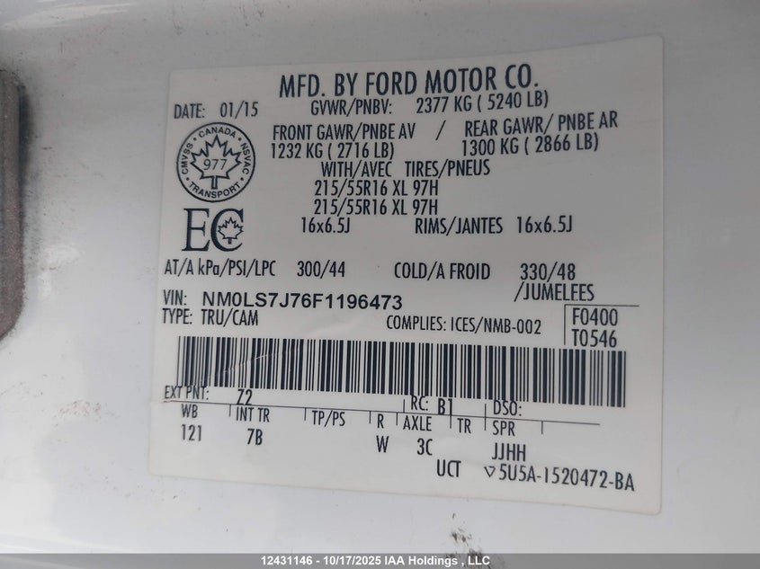 2015 Ford Transit Connect Xlt VIN: NM0LS7J76F1196473 Lot: 12431146