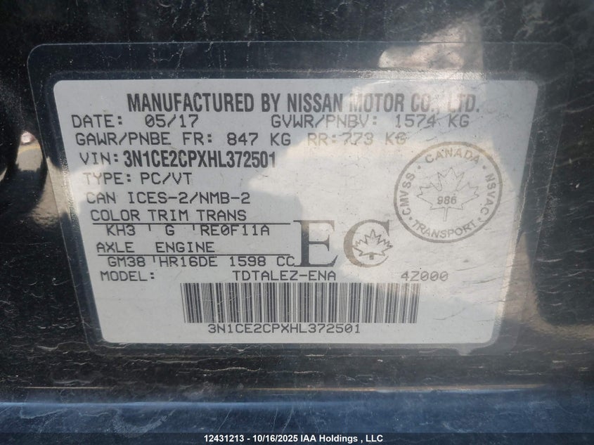 3N1CE2CPXHL372501 2017 NISSAN VERSA photo no. 9