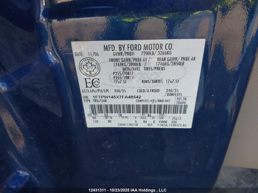 1FTPW145X7FA48542 2007 FORD F-150 photo no. 9