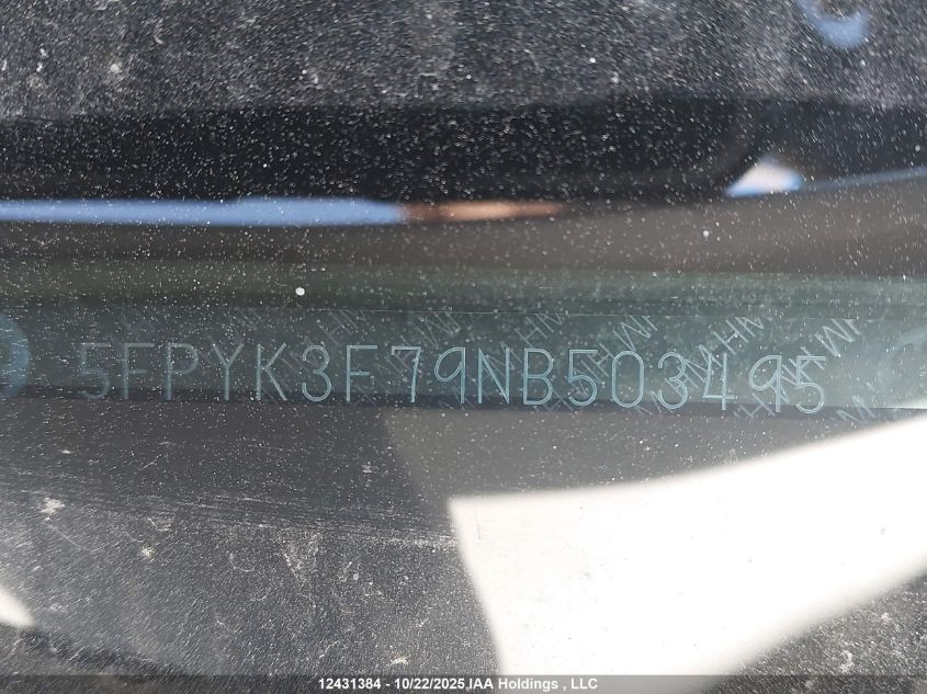 2022 Honda Ridgeline Touring VIN: 5FPYK3F79NB503495 Lot: 12431384