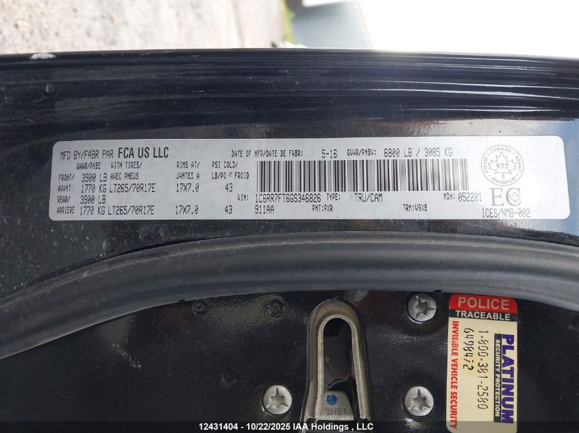 2016 Ram 1500 St VIN: 1C6RR7FT6GS346826 Lot: 12431404