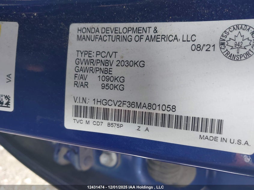 1HGCV2F36MA801058 2021 HONDA ACCORD photo no. 9