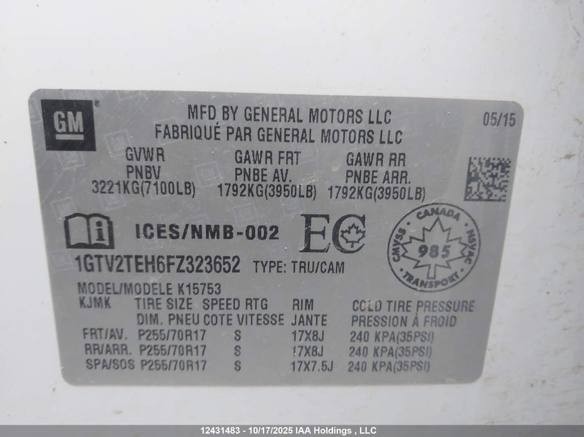 1GTV2TEH6FZ323652 2015 GMC SIERRA photo no. 19