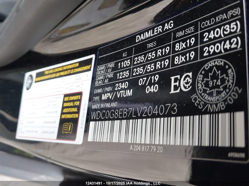WDC0G8EB7LV204073 2020 MERCEDES-BENZ GLC photo no. 9