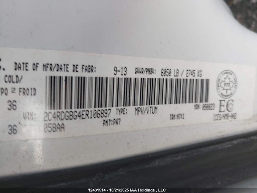 2C4RDGBG4ER106897 2014 DODGE CARAVAN photo no. 9