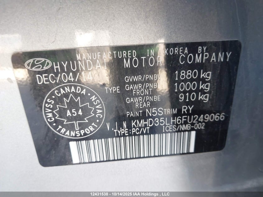 KMHD35LH6FU249066 2015 HYUNDAI ELANTRA photo no. 9
