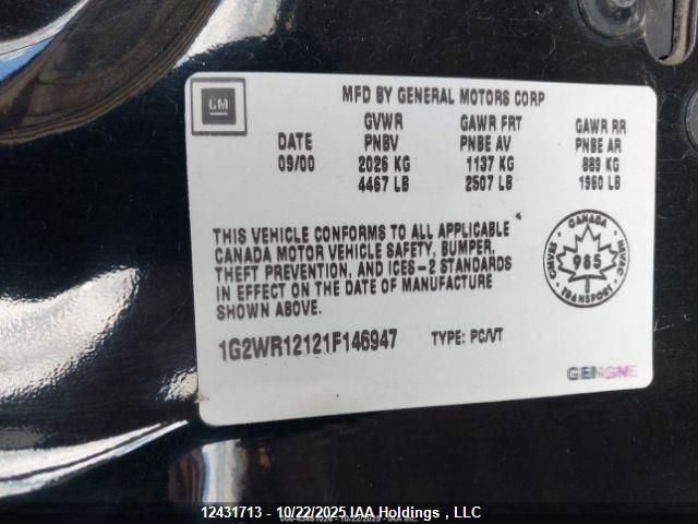 2001 Pontiac Grand Prix Gtp VIN: 1G2WR12121F146947 Lot: 12431713