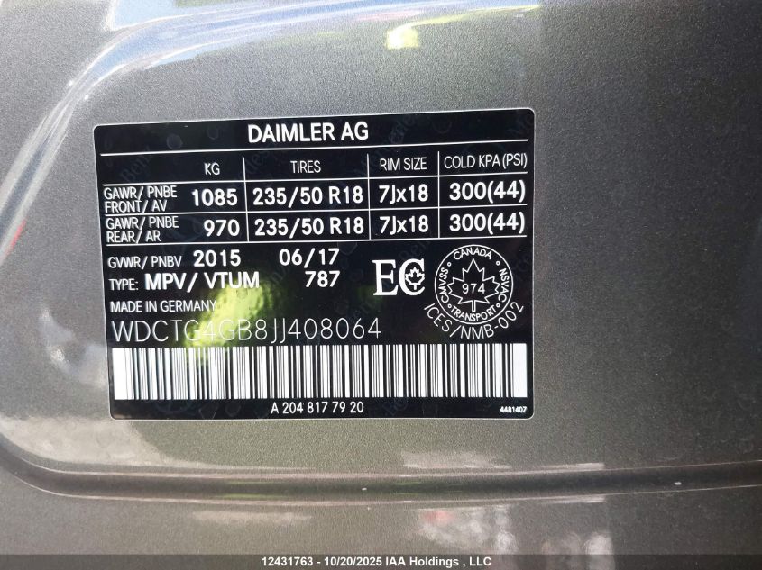 2018 Mercedes-Benz Gla 250 4Matic VIN: WDCTG4GB8JJ408064 Lot: 12431763