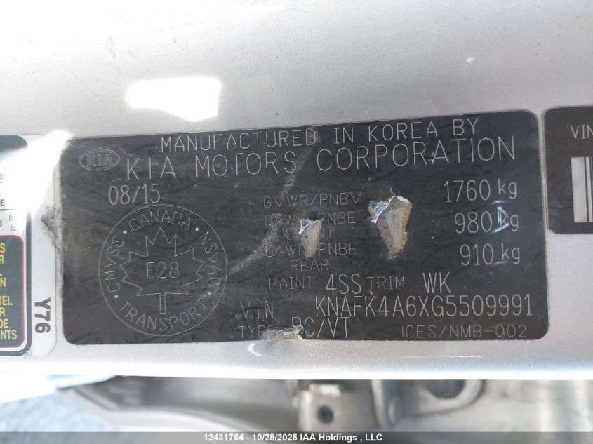 2016 Kia Forte VIN: KNAFK4A6XG5509991 Lot: 12431764