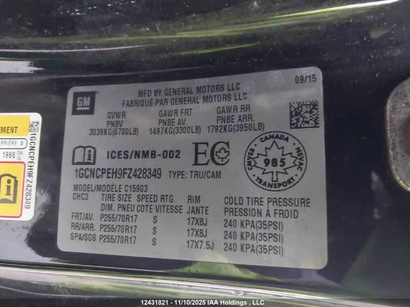 2015 Chevrolet Silverado 1500 Ls/Wt VIN: 1GCNCPEH9FZ428349 Lot: 12431821