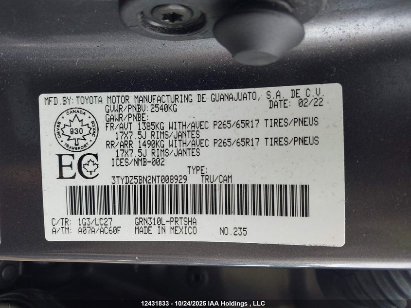 3TYDZ5BN2NT008929 2022 TOYOTA TACOMA photo no. 9