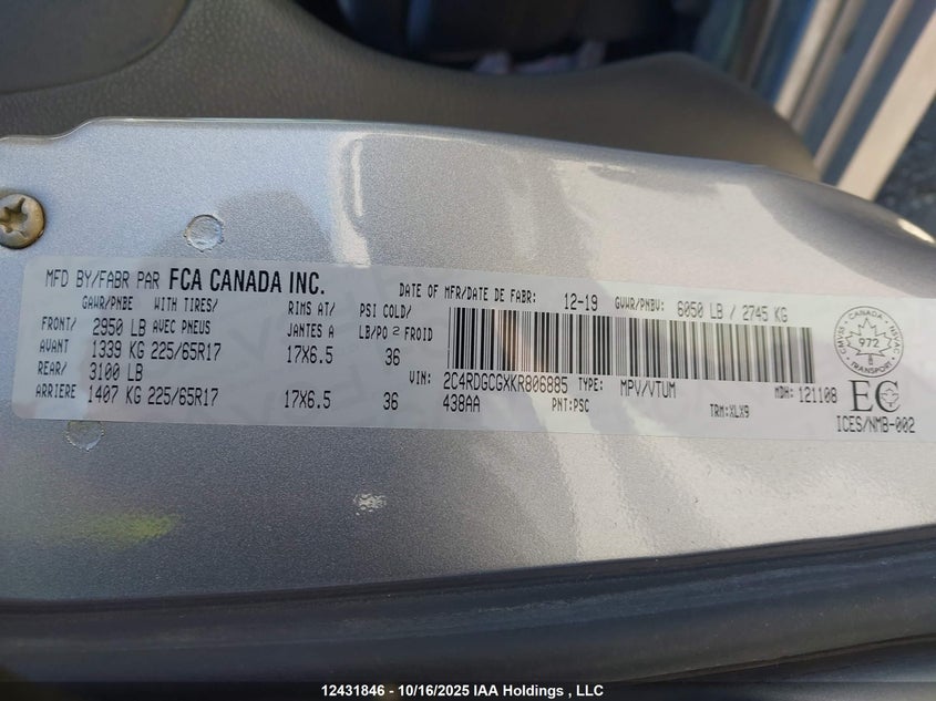 2C4RDGCGXKR806885 2019 DODGE CARAVAN photo no. 9