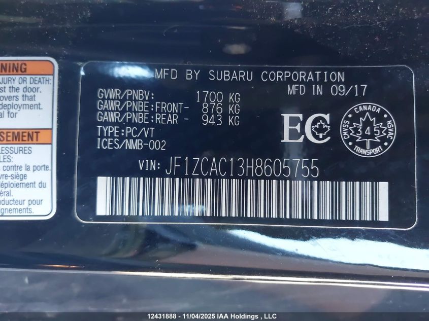 2017 Subaru Brz 2.0 Limited/Yellow Series VIN: JF1ZCAC13H8605755 Lot: 12431888