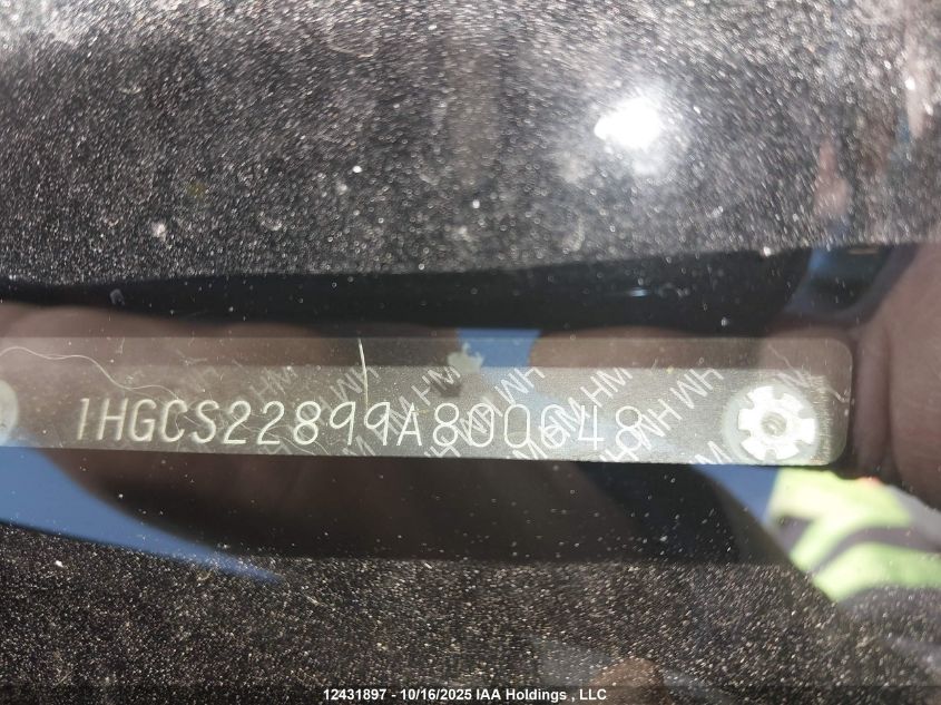 2009 Honda Accord Ex-L V6 VIN: 1HGCS22899A800648 Lot: 12431897