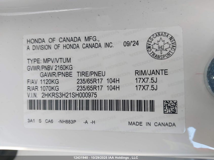 2HKRS3H21SH000975 2025 HONDA CR-V photo no. 19