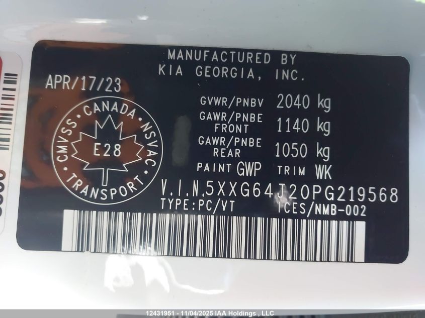 2023 Kia K5 VIN: 5XXG64J20PG219568 Lot: 12431951