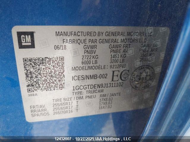 2018 Chevrolet Colorado Z71 VIN: 1GCGTDEN9J1311102 Lot: 12432007