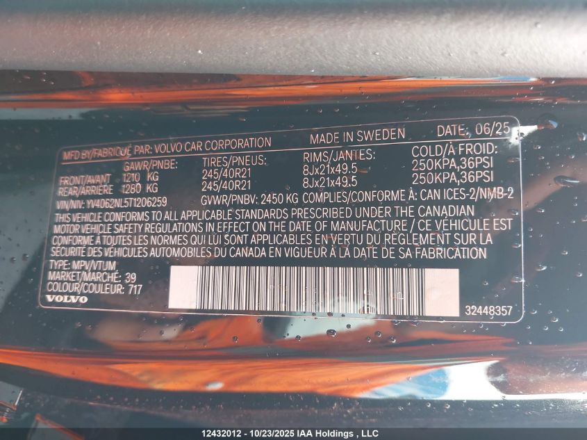 2026 Volvo V90 Cross Country B6 Ultra VIN: YV4062NL5T1206259 Lot: 12432012