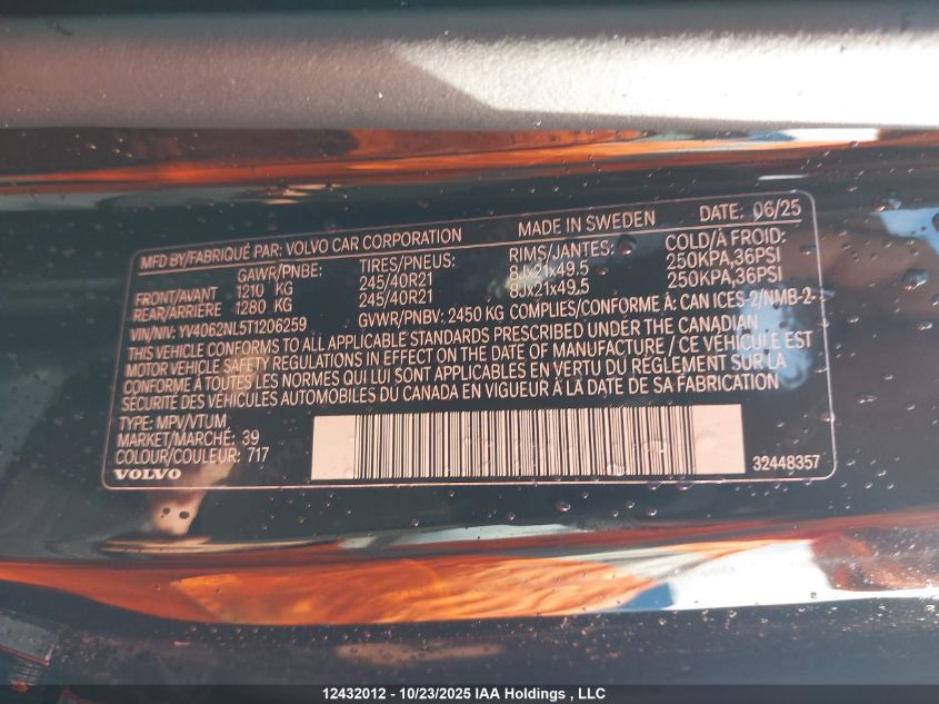 2026 Volvo V90 Cross Country B6 Ultra VIN: YV4062NL5T1206259 Lot: 12432012