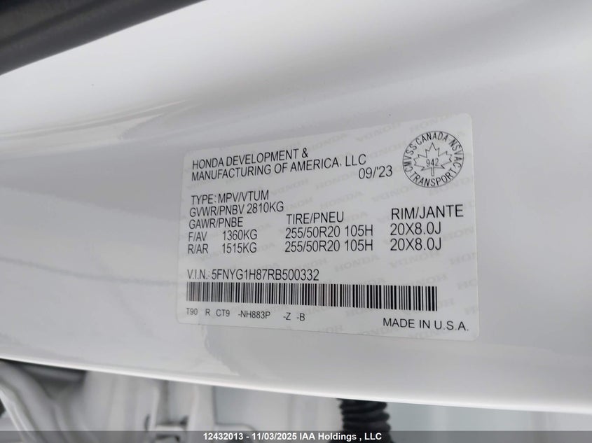 5FNYG1H87RB500332 2024 HONDA PILOT photo no. 9