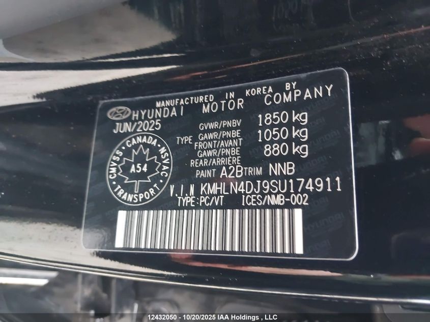 2025 Hyundai Elantra Hybrid Luxury VIN: KMHLN4DJ9SU174911 Lot: 12432050