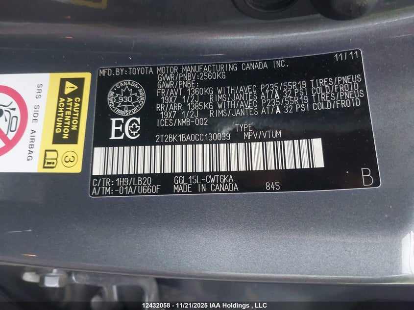 2T2BK1BA0CC130039 2012 LEXUS RX photo no. 9