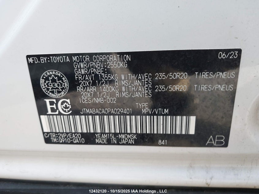 2023 Toyota Bz4X Xle/Limited VIN: JTMABACA0PA029401 Lot: 12432120