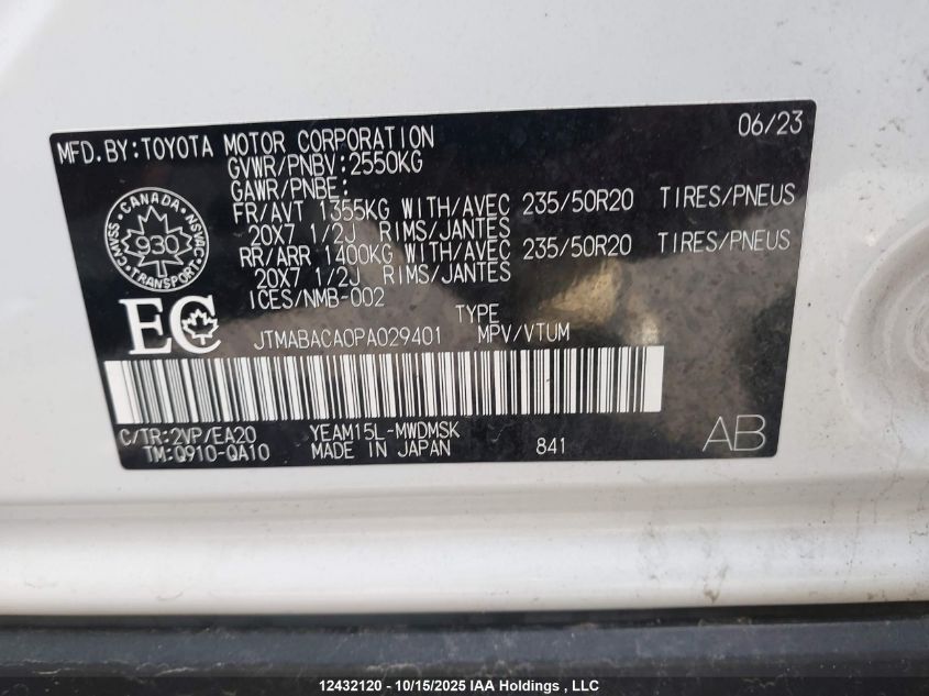 2023 Toyota Bz4X Xle/Limited VIN: JTMABACA0PA029401 Lot: 12432120