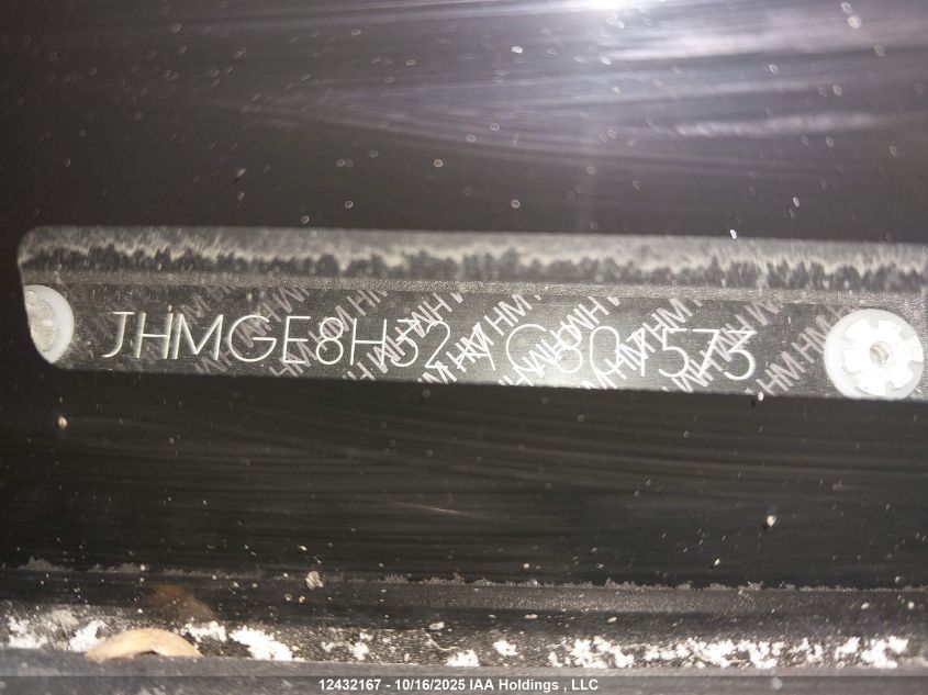 2010 Honda Fit Dx-A VIN: JHMGE8H32AC801573 Lot: 12432167