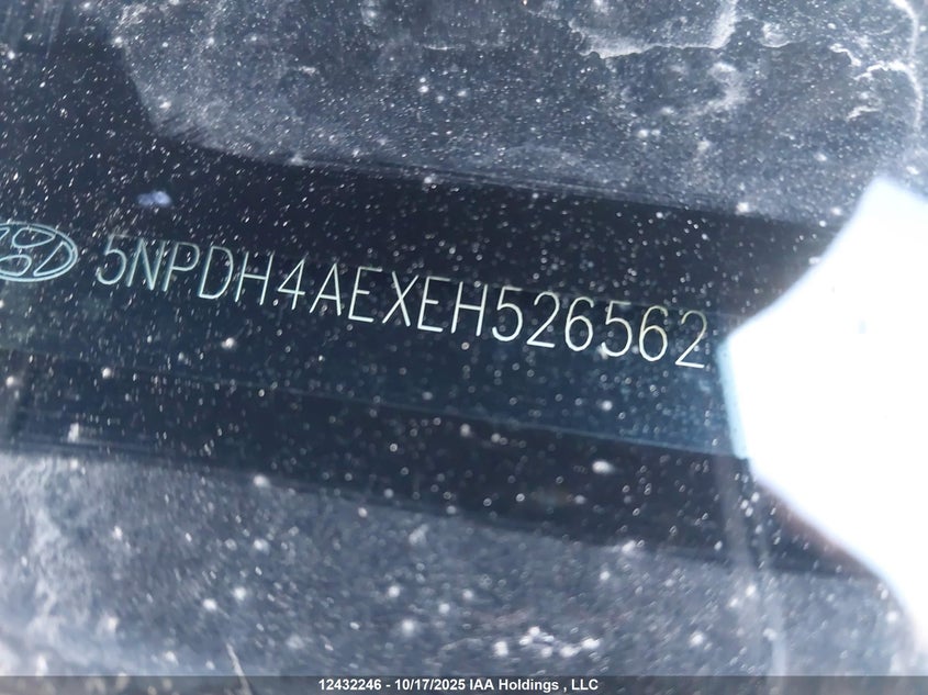 2014 Hyundai Elantra VIN: 5NPDH4AEXEH526562 Lot: 12432246